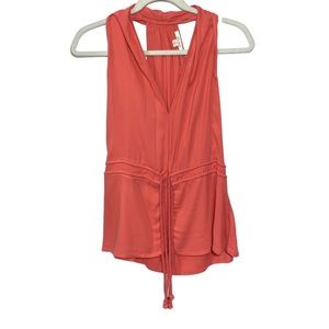 Ella Moss Womens Sz XS Orange Rope Halter Tank V Neck Waist Ties Top